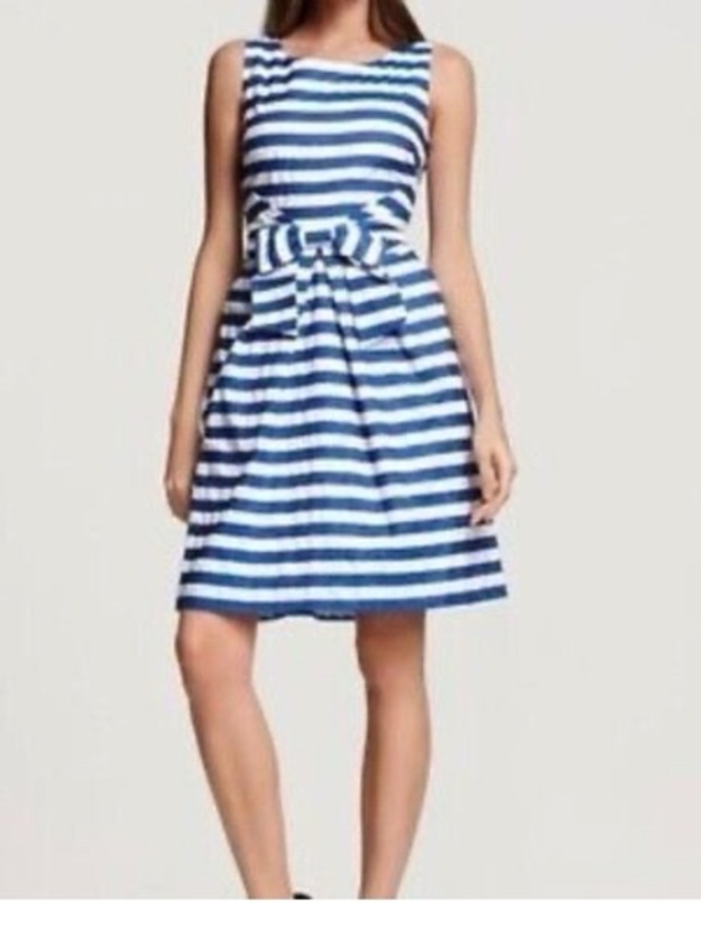 Kate Spade Jillian Dress Bow Blue White Striped Retro Lined Sleeveless